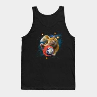 Cute Photographic Cat Playing Yarn In Space Gift For Cat Lovers Tank Top